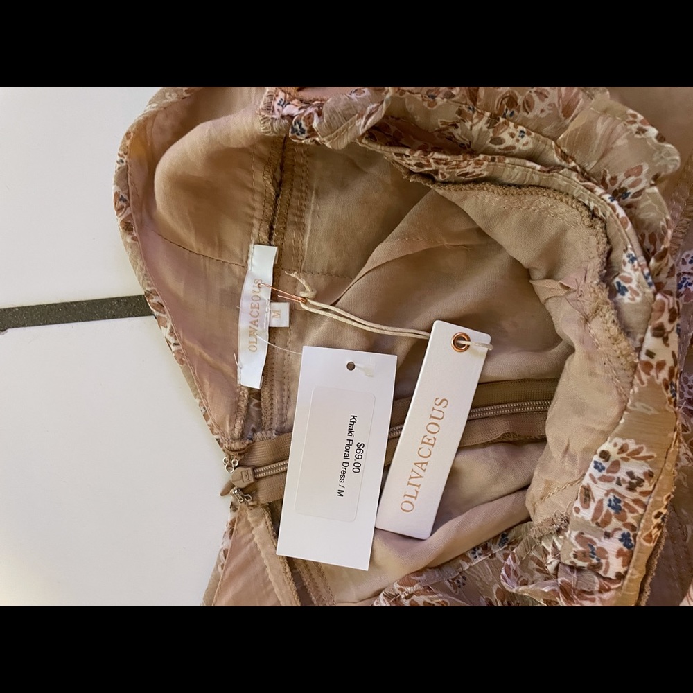 Olivaceous Khaki Floral Dress features ruffled trims and an open back. - Picture 4 of 4